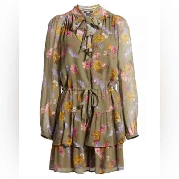 NWOT PAIGE Elynne Floral Long Sleeve Silk Chiffon Dress in Moss Multi Size XL - Picture 2 of 13